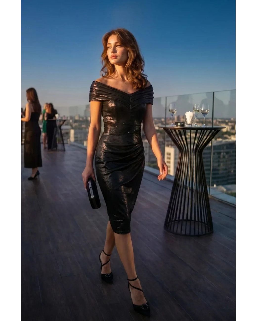 Luna Fashion House Black Off-Shoulder Cocktail Dress, Iris
