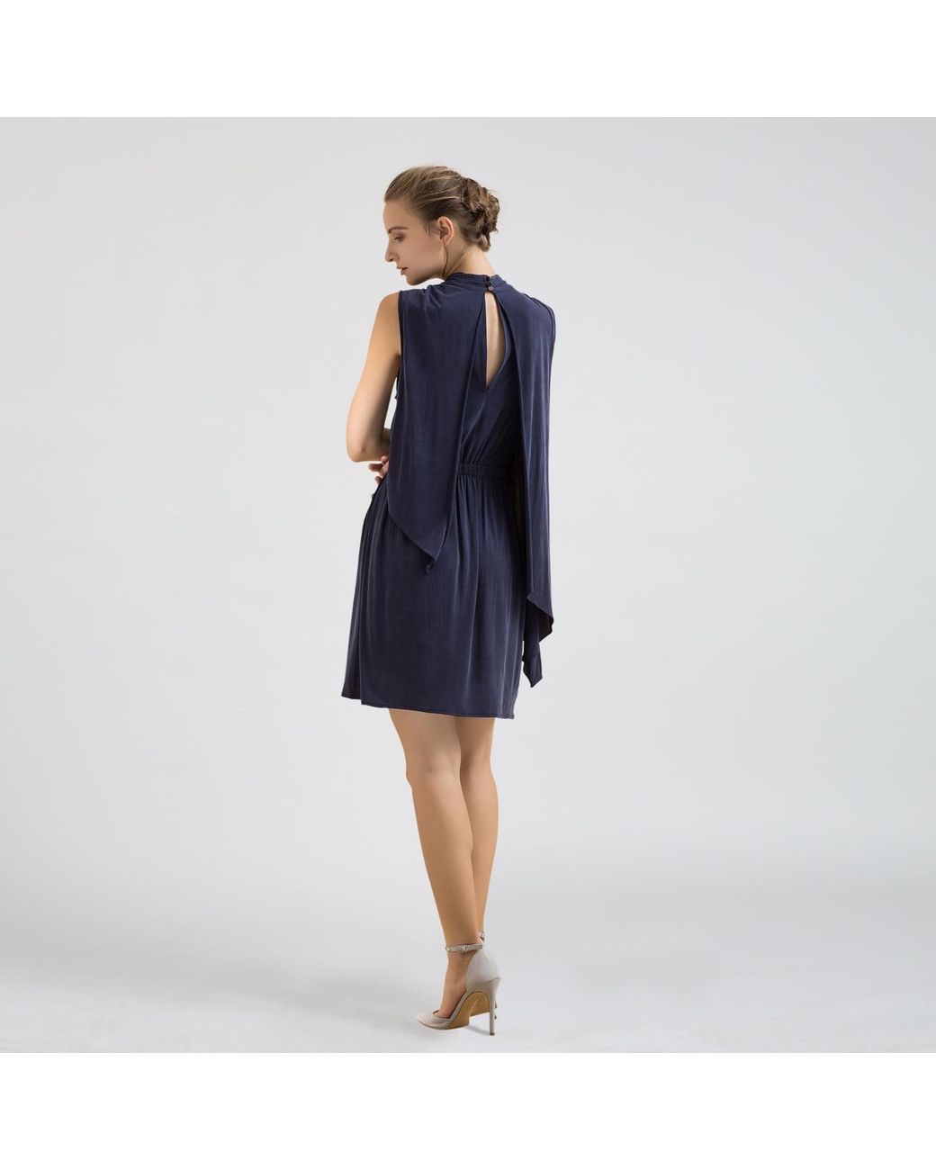 Smart and Joy Blue Drapy Asymmetrical Dress
