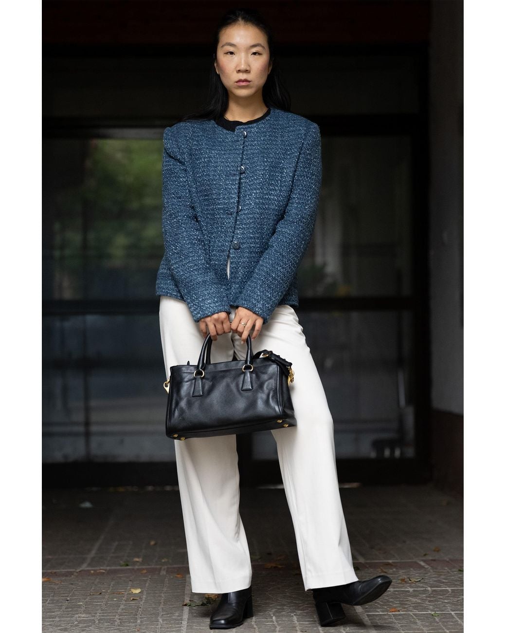 Stovaria Blue Handwoven Textured Wool Winter Jacket