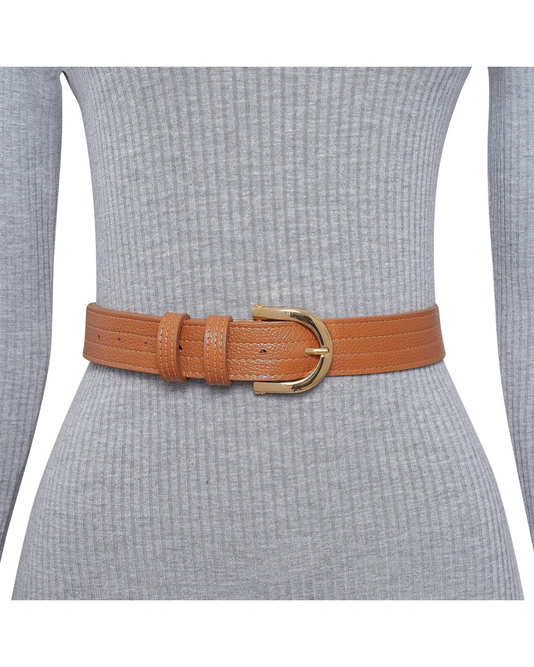 BeltBe Brown Arch Metal Buckle Leather Belt
