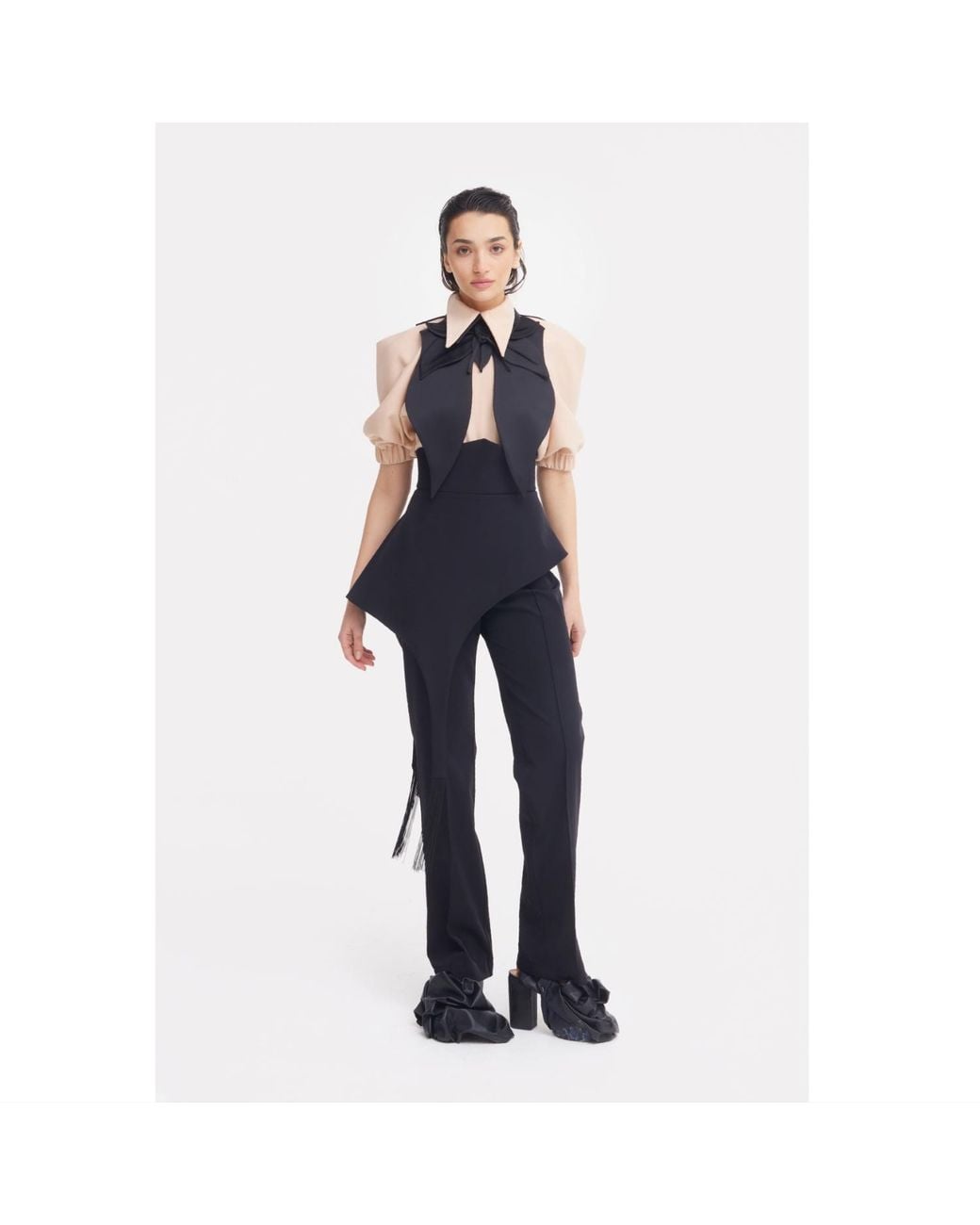 Julia Allert Black Oversized Satin Bib Collar