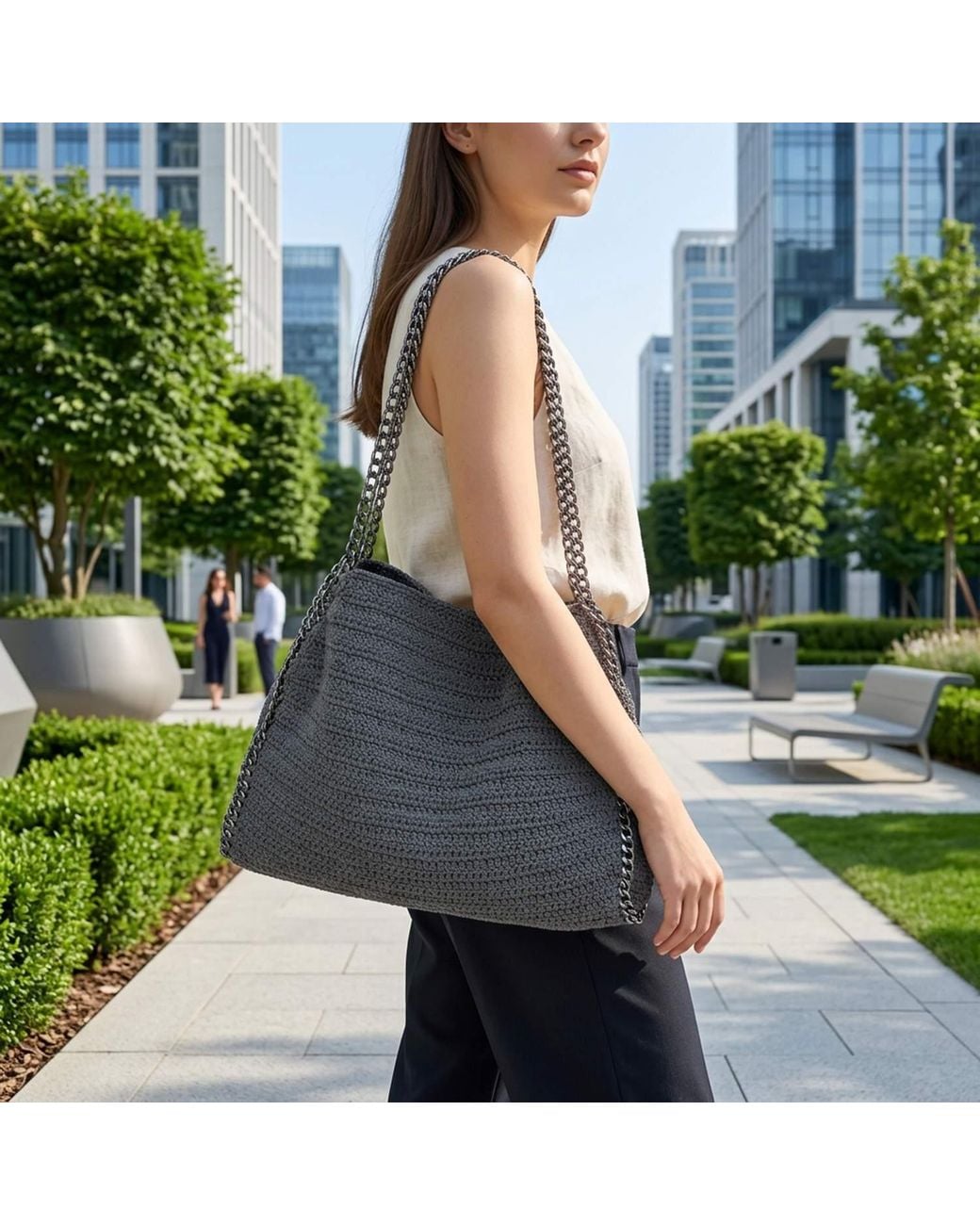N'Onat Gray City Chain Hand Crochet Tote Bag
