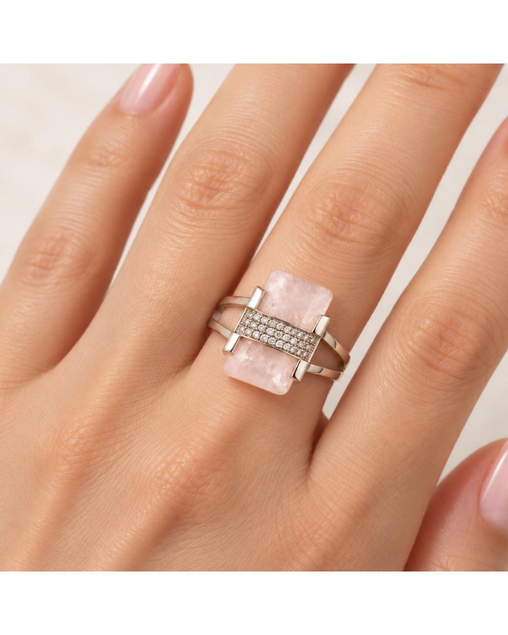 Artisan Pink 18K Quartz Preform & Diamond Statement Ring
