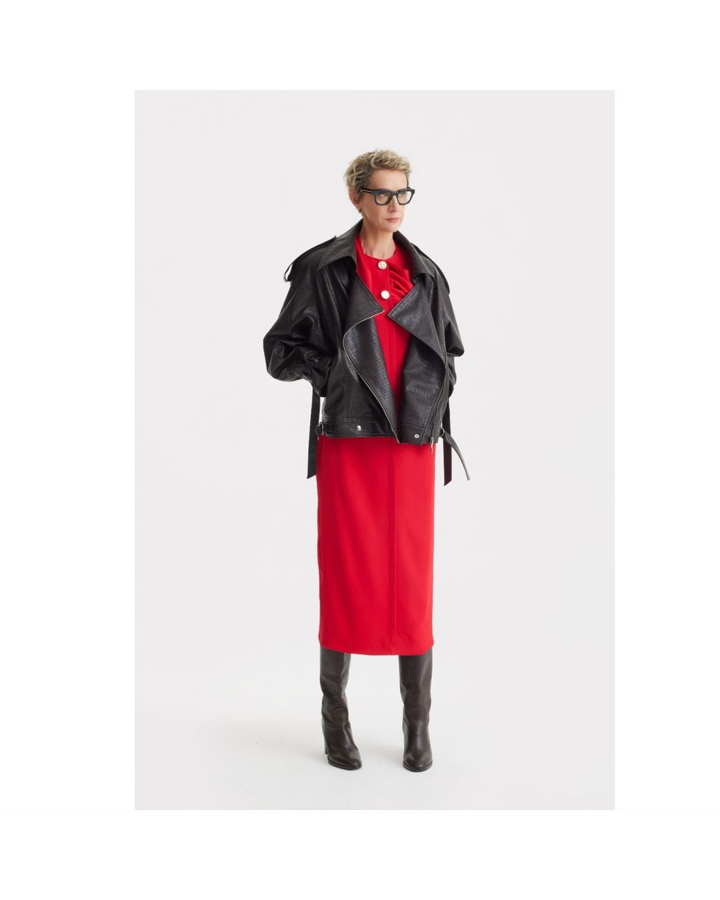 Julia Allert Black Croc-Effect Faux Leather Oversized Jacket – Dark