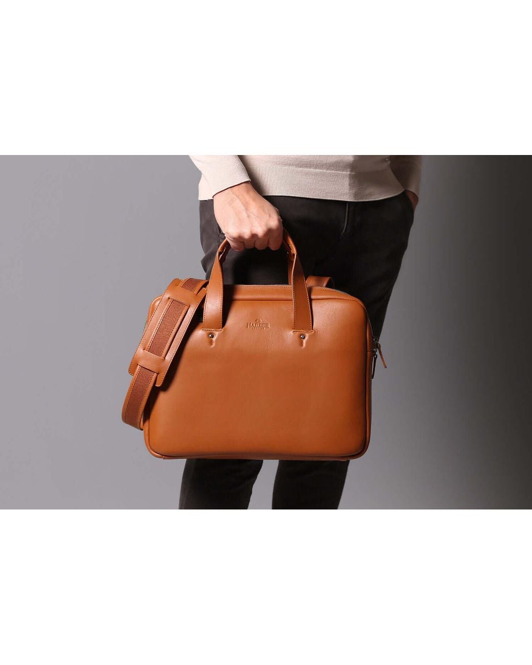 Harber London Brown Everyday Leather Briefcase for men