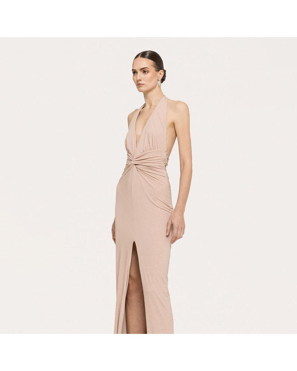 Nissa Natural Backless Glitter Maxi Dress