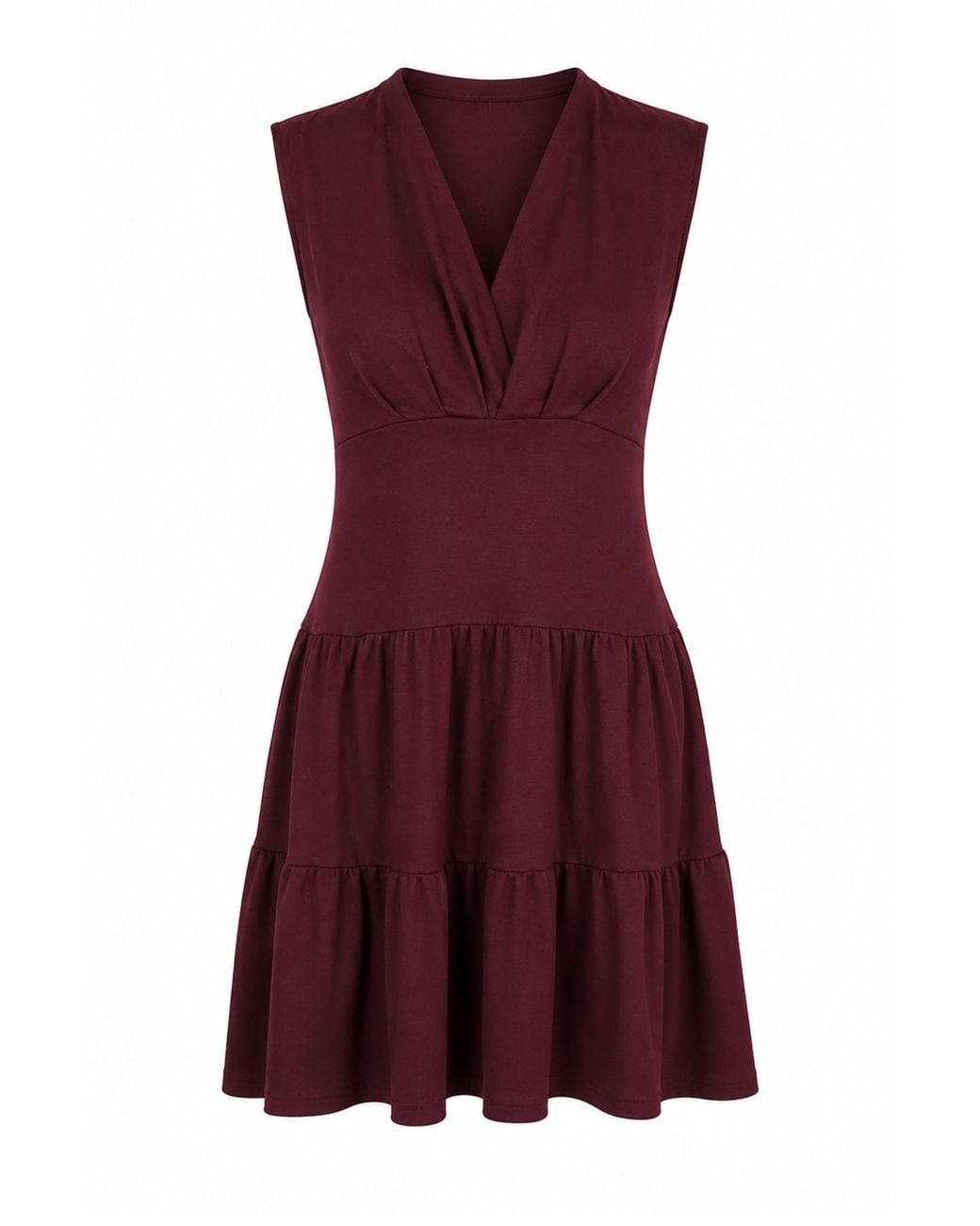 Conquista Purple Draped Bodice Tiered Mini Dress