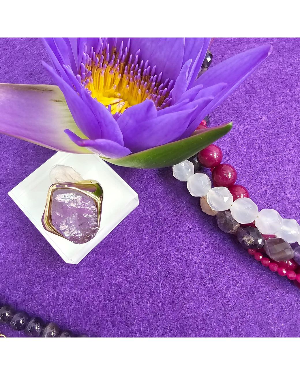 Farra Purple Unpolished Amethyst Stone Open Band Ring