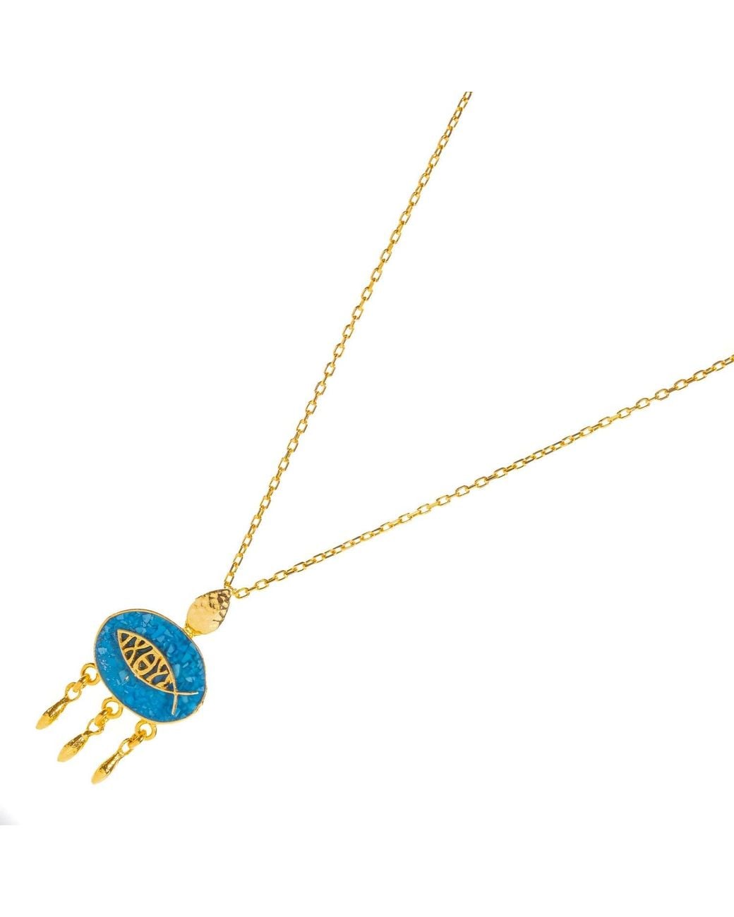 Ebru Jewelry Metallic Lucky Fish Mosaic Pendant Necklace