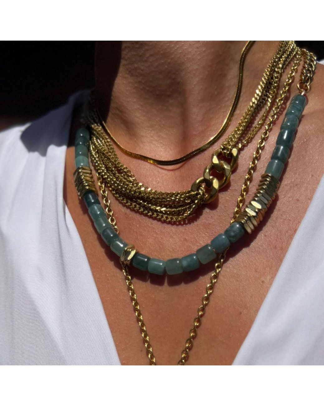 Rachel Nathan Blue Guatemalan Jade & Brass Heishi Necklace