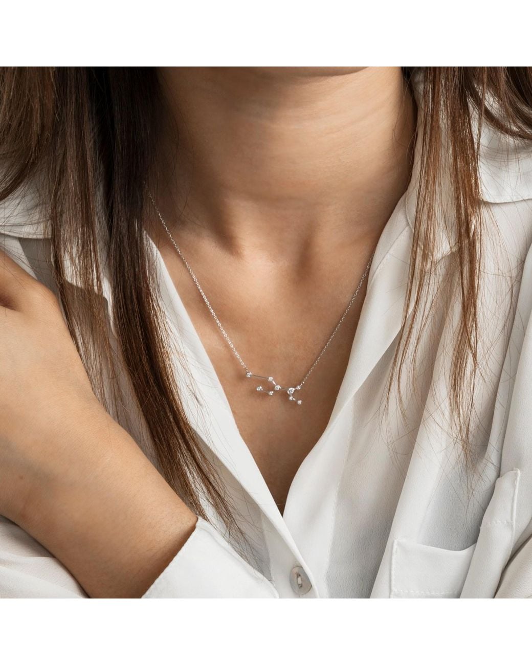 Genevieve Collection Metallic Virgo Zodiac Constellation Necklace 18K & Diamond