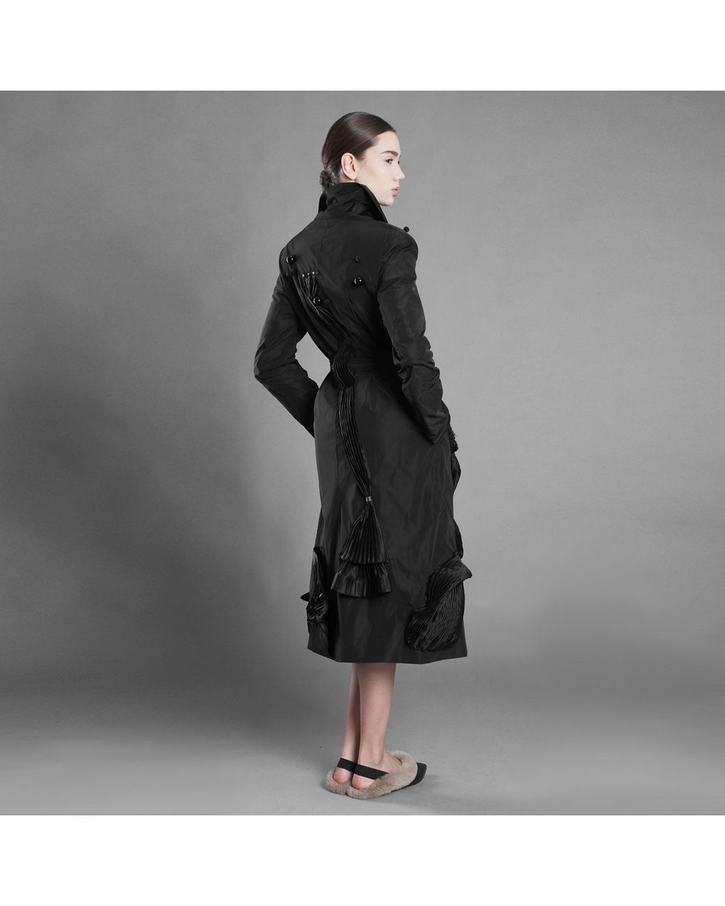 Silvia Serban Black Metallic Thread Taffeta Trench Dress