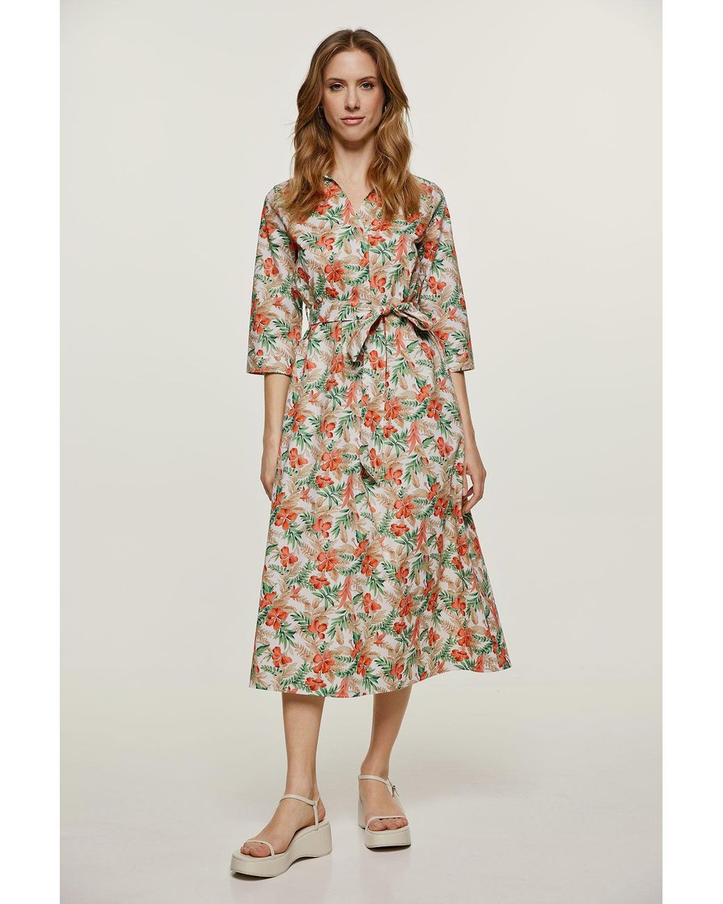 Conquista Metallic Print Poplin Style Midi Dress