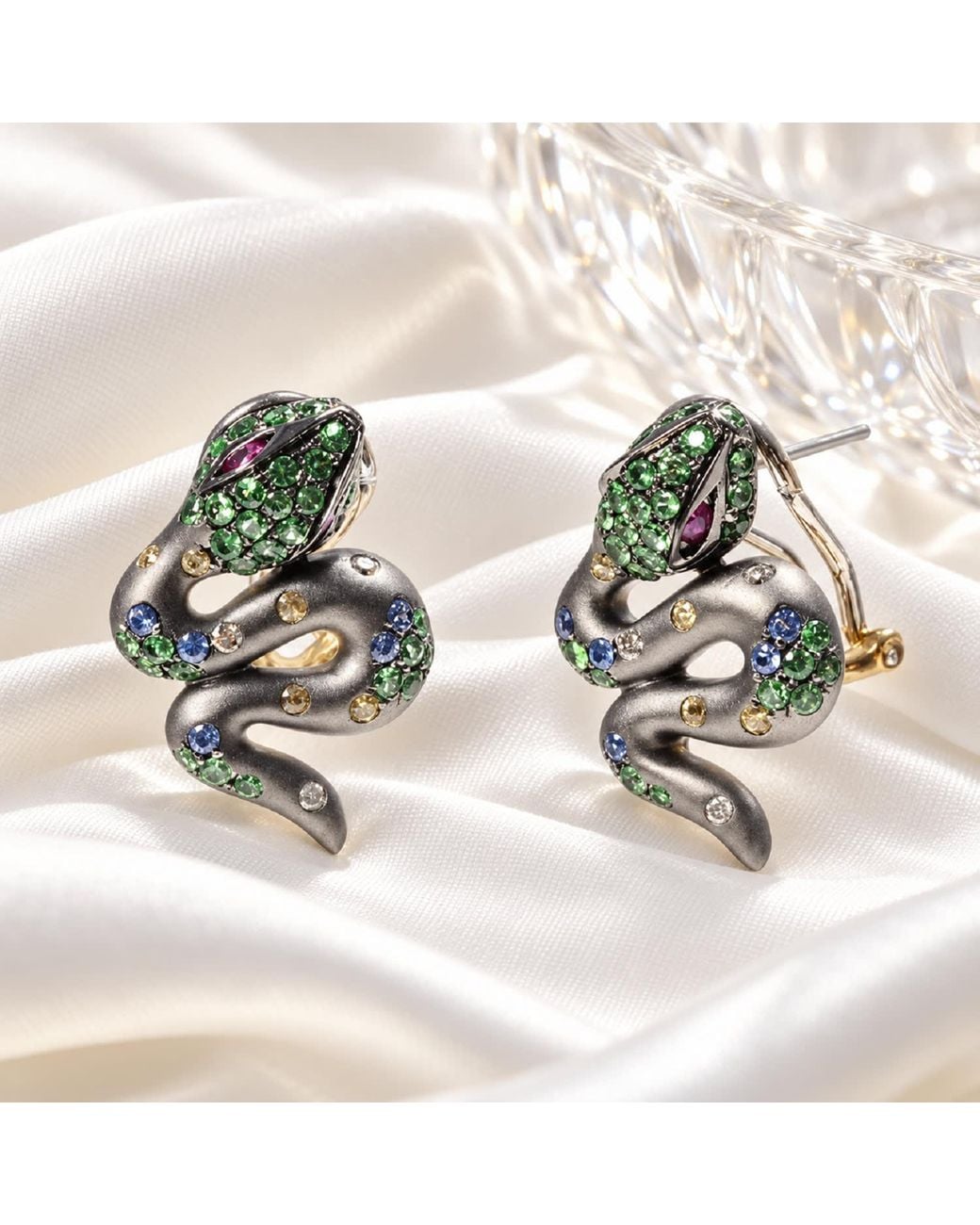 Artisan Green 18K Gemstone Snake Stud Earrings