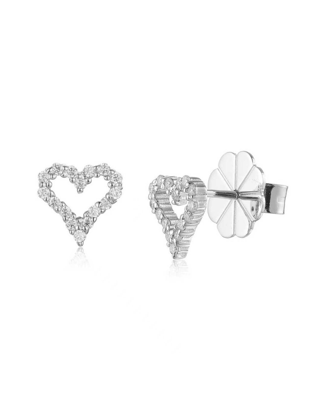 Lioness by Tf Metallic Open Heart Studs Solid Sterling, Rhodium-Plated, Moissanite