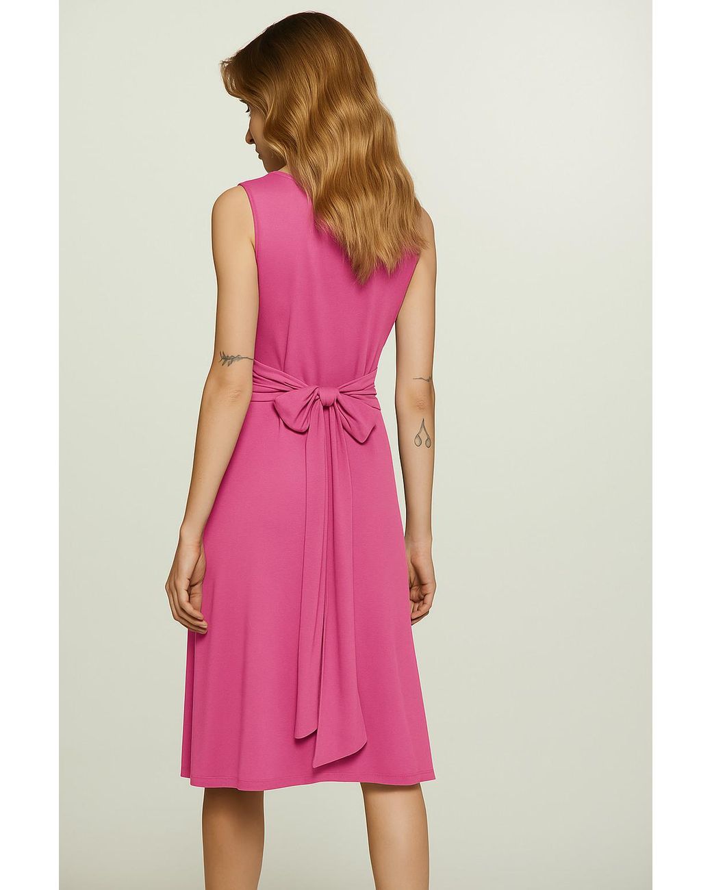 Conquista Pink Orchid Sleeveless Jersey Dress With Waist Tie