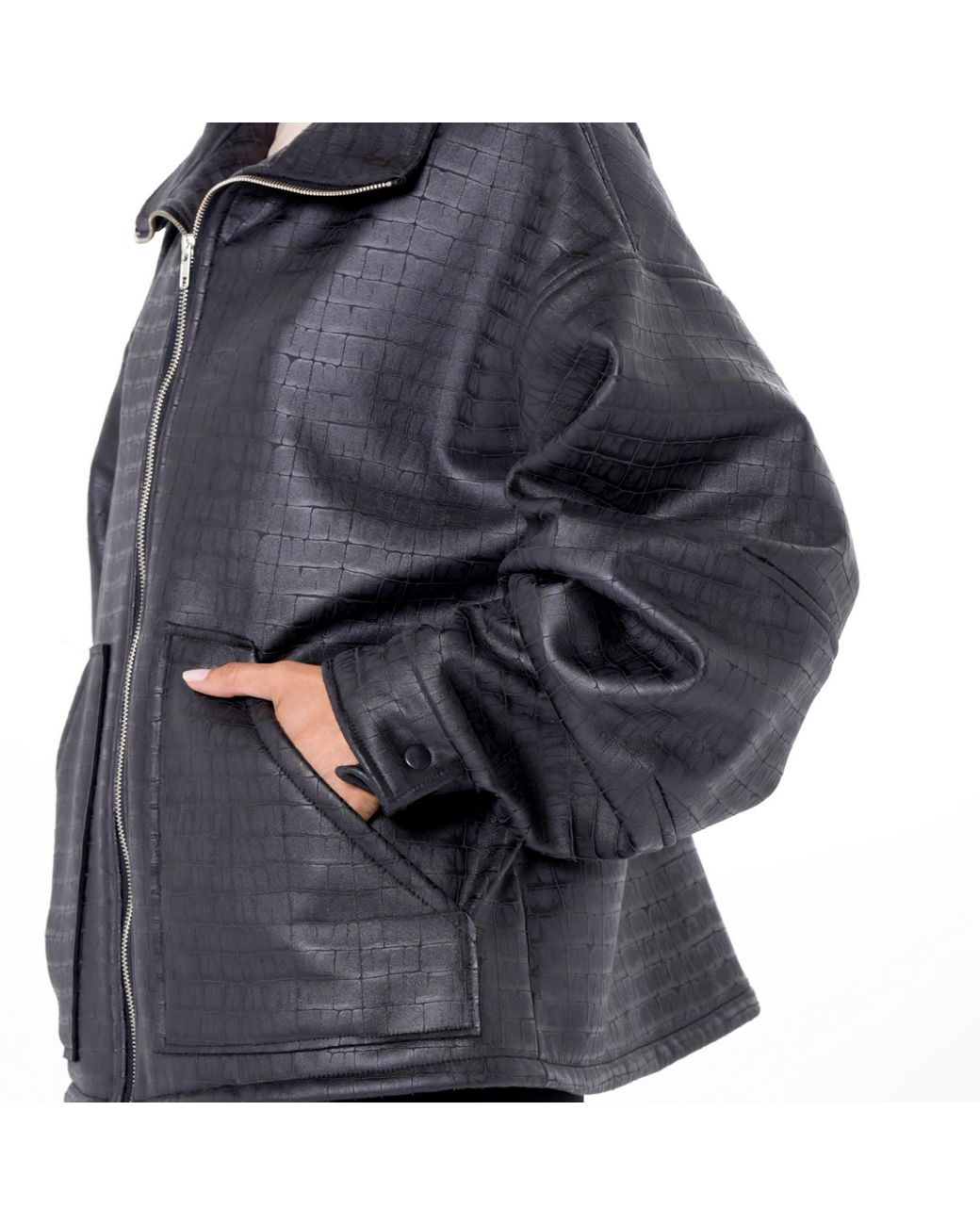 Metamorph Blue Oversized Croc-Effect Jacket