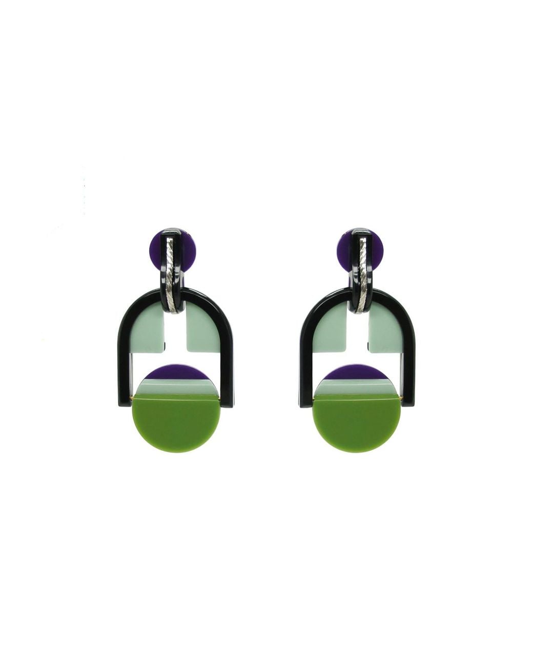 Gissa Bicalho Green Acrylic Handmade Earring Tri-Color