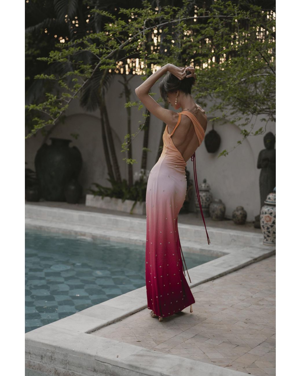 Clerestory Pink Solene Hand-Sewn Crystal Embellished Ombré Print Maxi