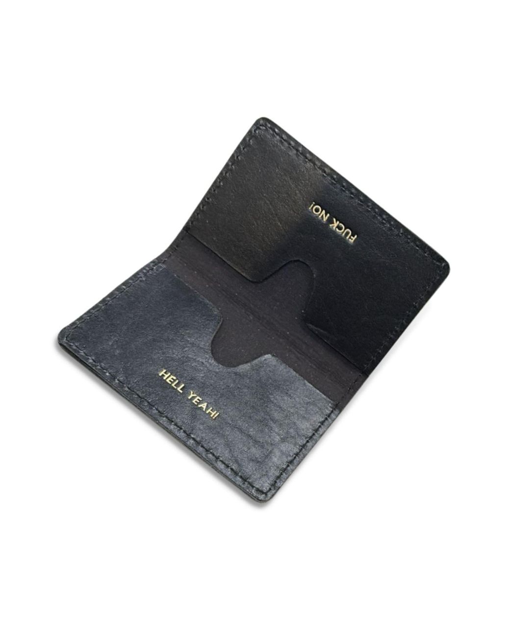 VIDA VIDA Black Leather Card Holder Hell Yeah! Fuck No!