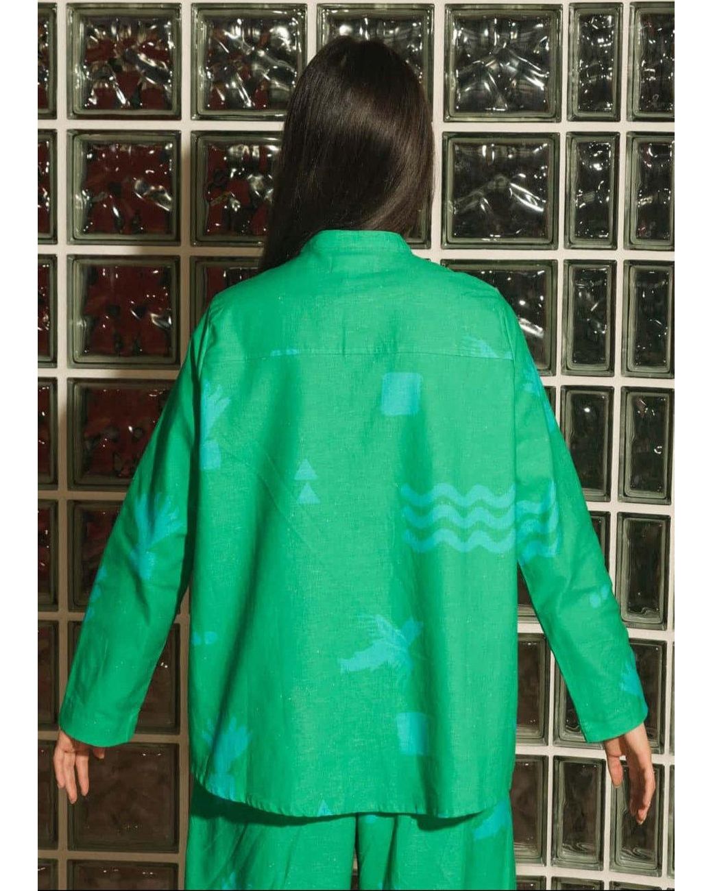 Wild Clouds Green Organic Cotton & Linen Shirt