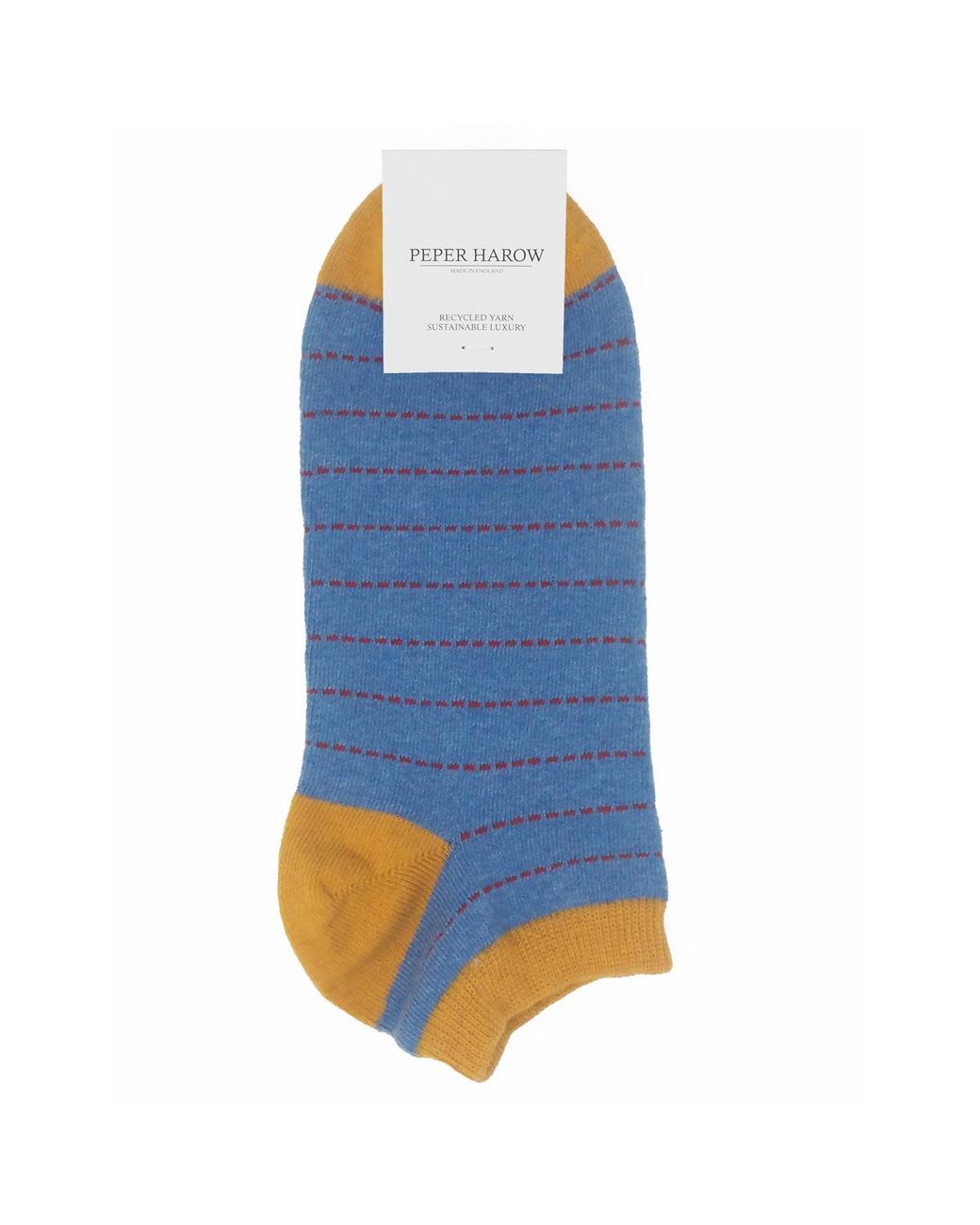 Peper Harow - Made in England Blue Block Stripe Aqua & Dash Trainer Socks Bundle for men