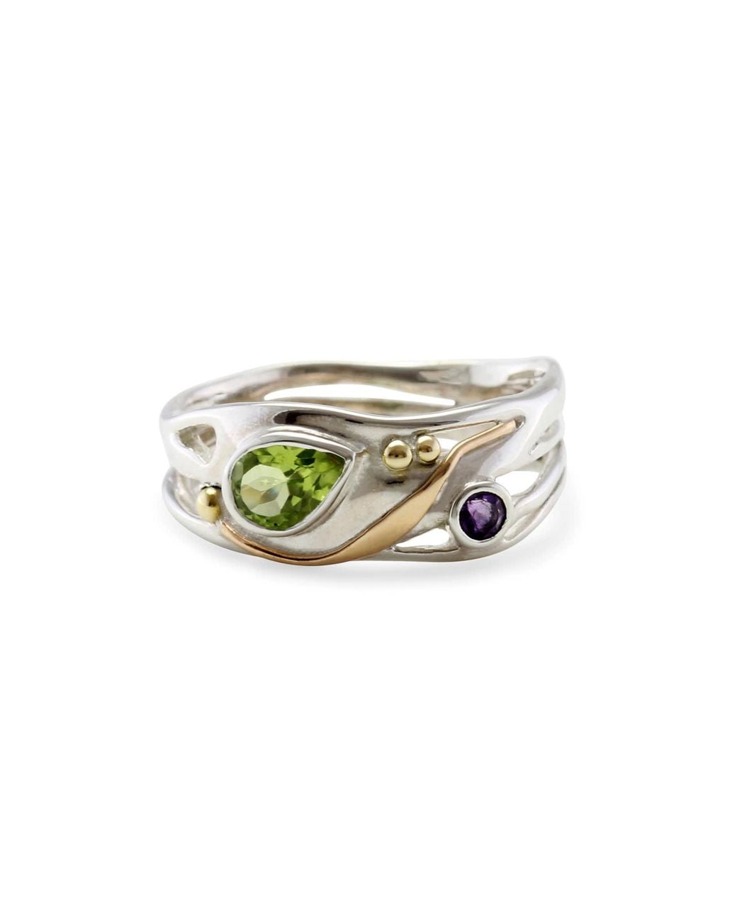 Isla Silver White Sterling Peridot & Amethyst Ring