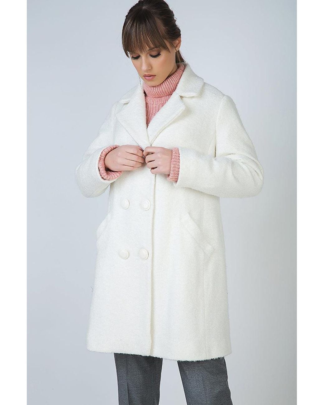 Conquista White Neutrals Cosy Double Breasted Coat