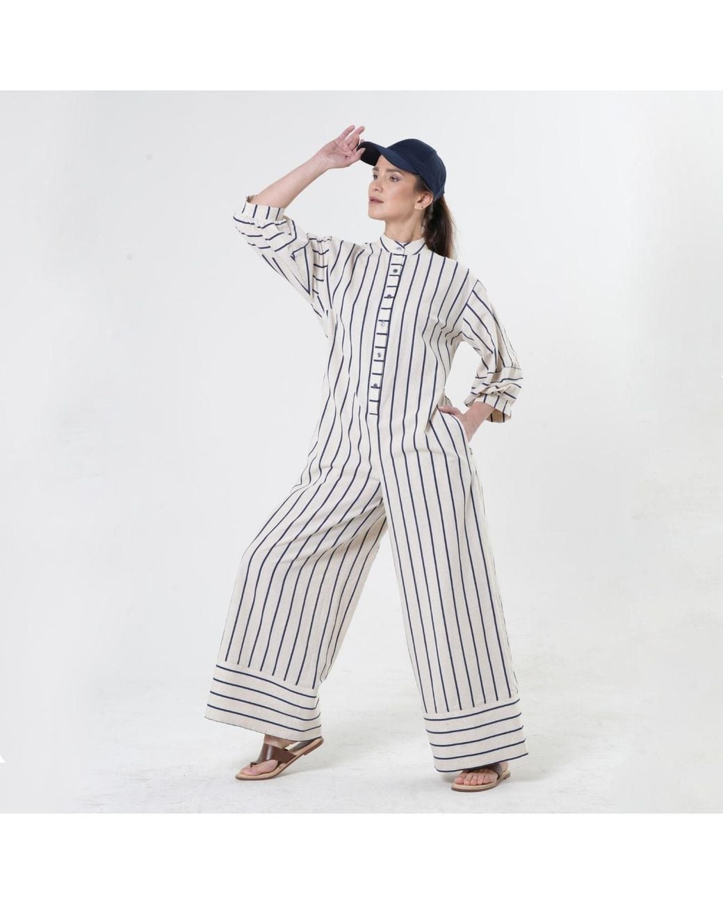 Metamorph White Maxi Jumpsuit Оn Stripes