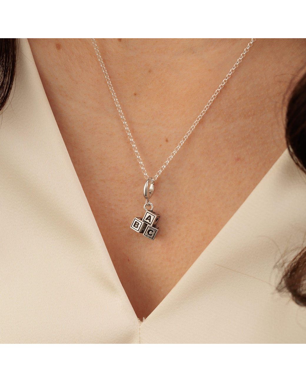 Lily Charmed Metallic Sterling Abc Building Block Charm Necklace