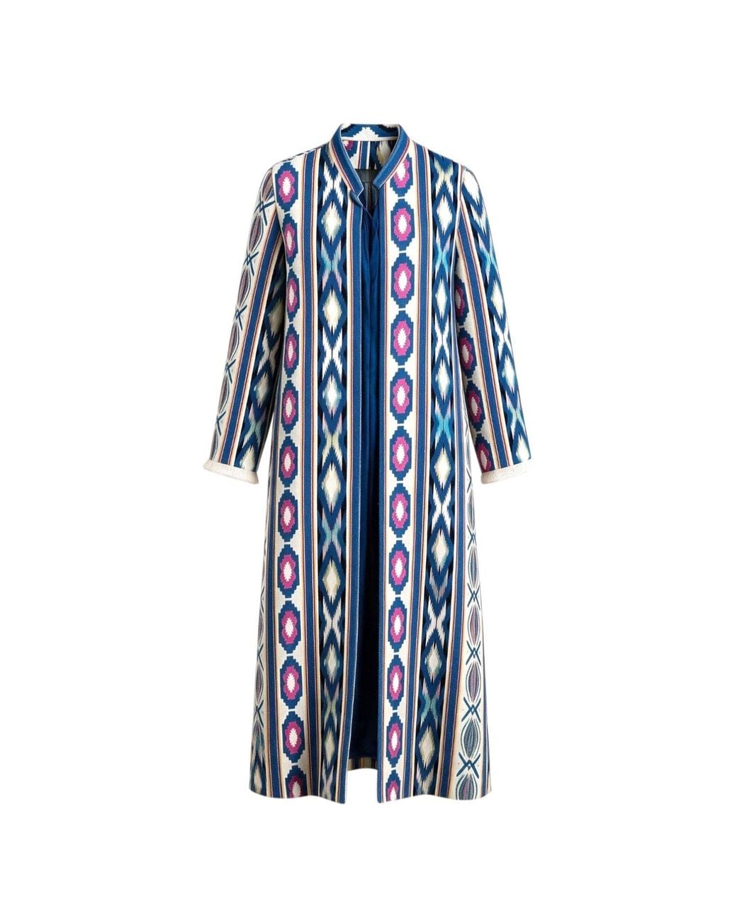 Kipépéo Blue Sorayya Jajim Fringe-Cuff Long Coat