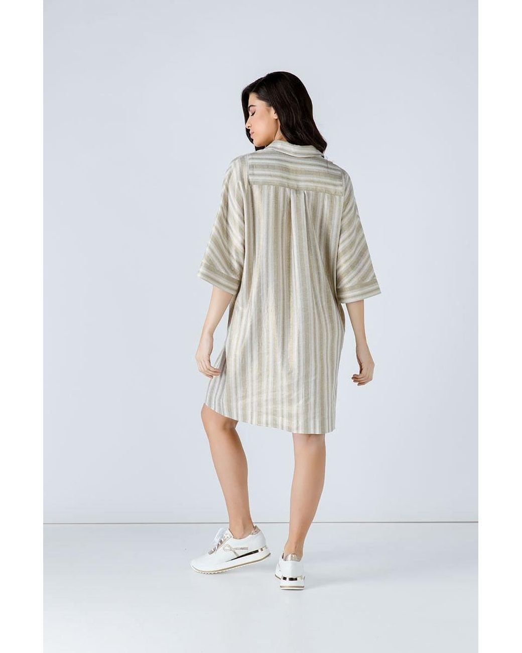 Conquista White Oversized Striped Dress