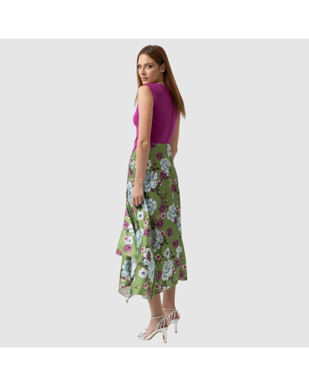 IZABELA MANDOIU Purple Two-Tone Jersey Top Floral Midi Dress