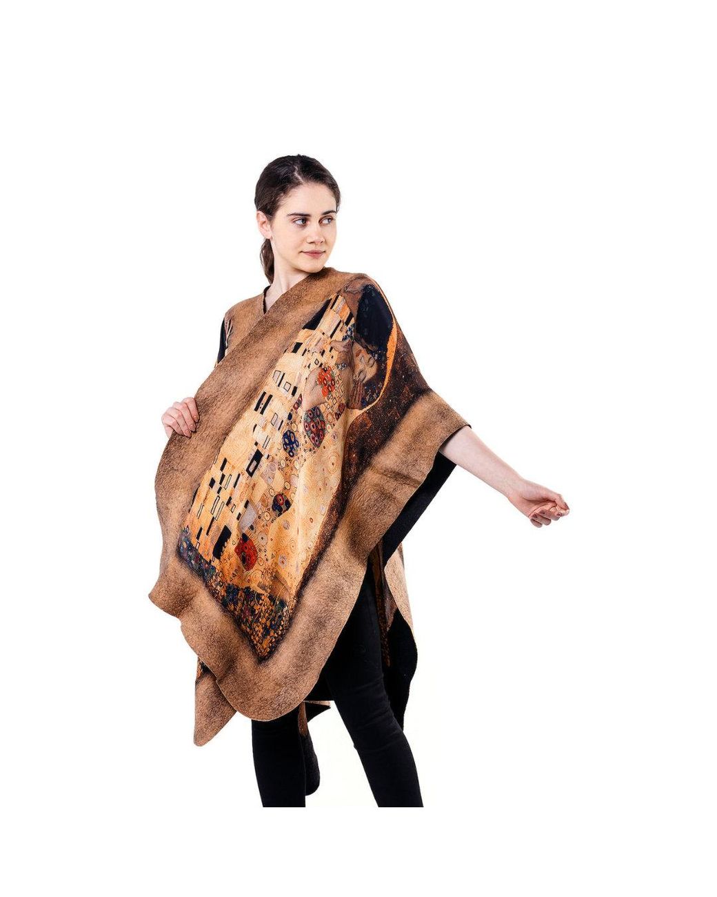 Lumina Eligma Brown Poncho Mulberry Silk & Merino Handmade Felt