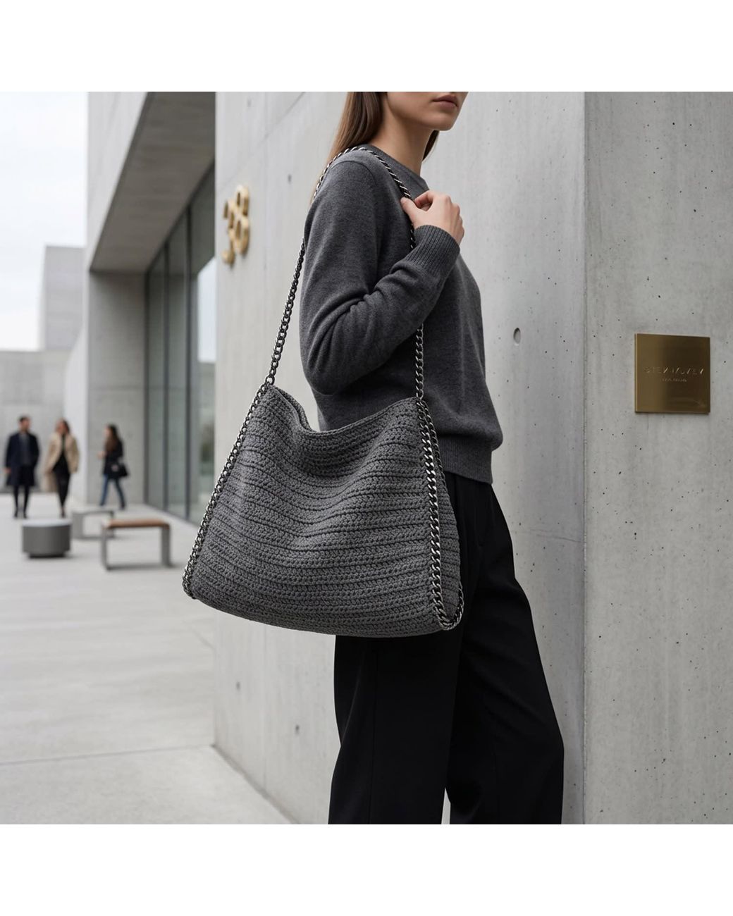 N'Onat Gray City Chain Hand Crochet Tote Bag