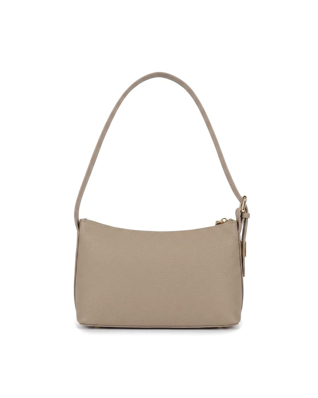 Modenaire Gray Neutrals Leather Shoulder Bag With Hardware And Zip Top Closure