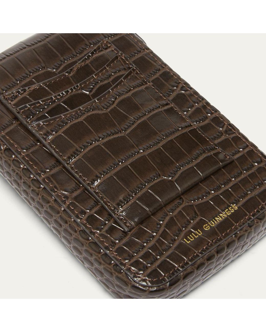 Lulu Guinness Brown Chocolate Croc Rita Crossbody Bag