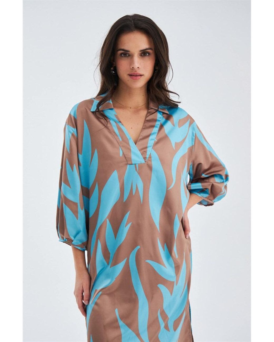 Peraluna Blue Kalinda Loose Fit Seasonal Satin Below-Knee Dress