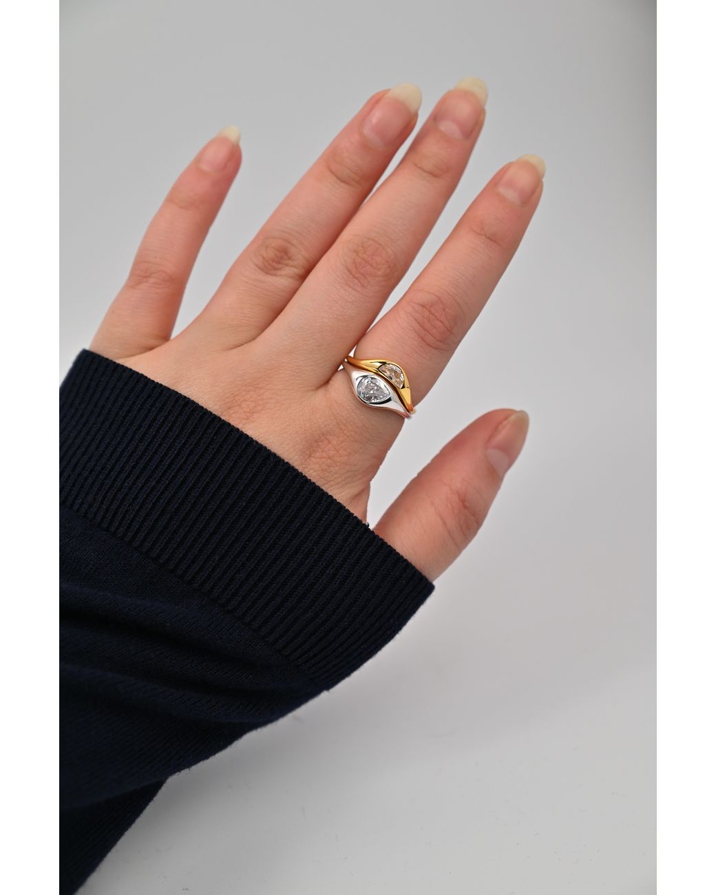 Zynnia Collective Metallic Two Tone Double Ring Set
