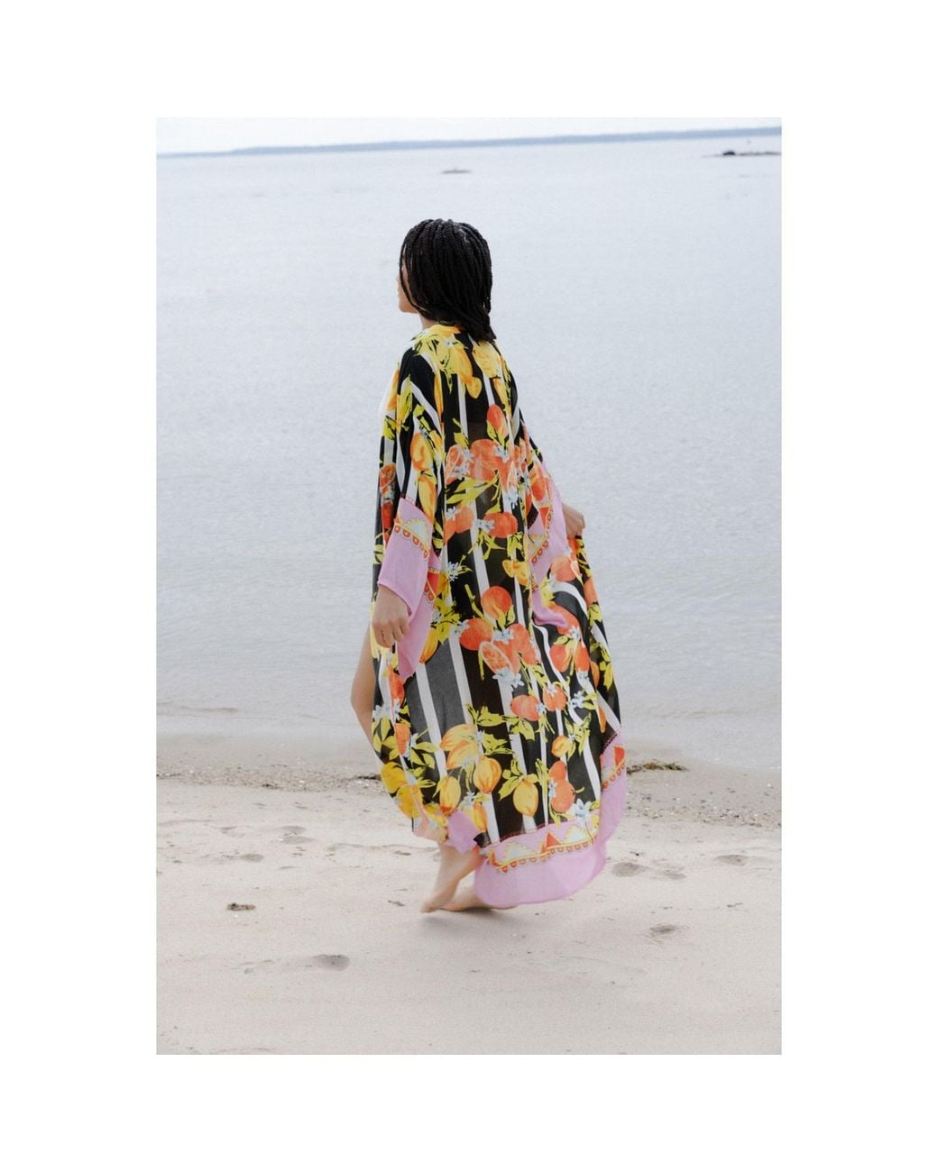 Saachi Yellow Citrus Print Kimono Long
