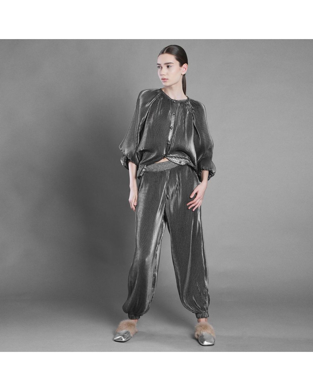Silvia Serban Black Pleated Voile Bomber