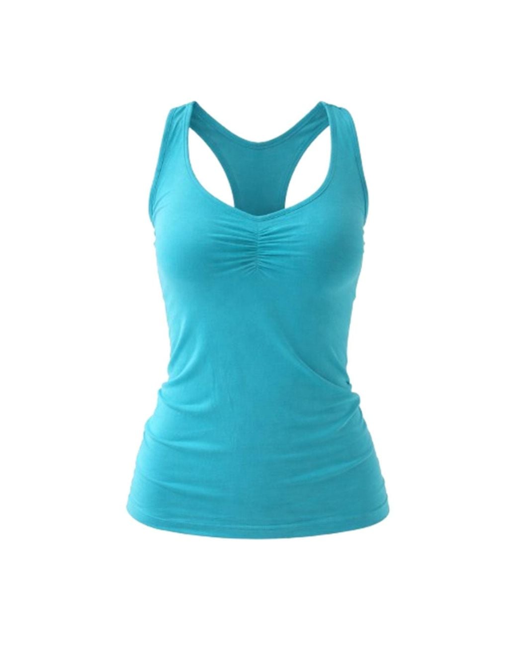 Conquista Blue Racerback Stretch Top With Ruched Front & Embroidered Back Detail