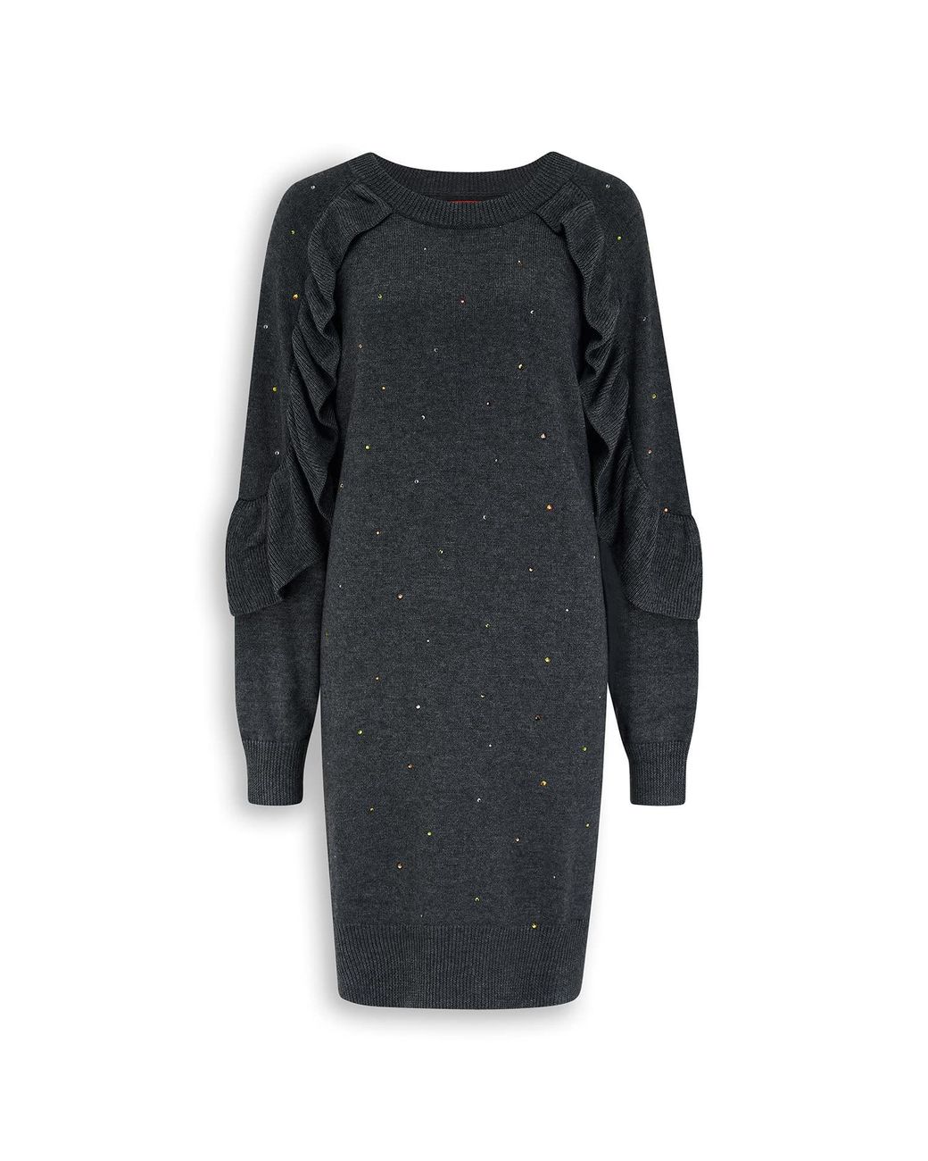 Maison Wanda Gray Dropped Ruffle Dress