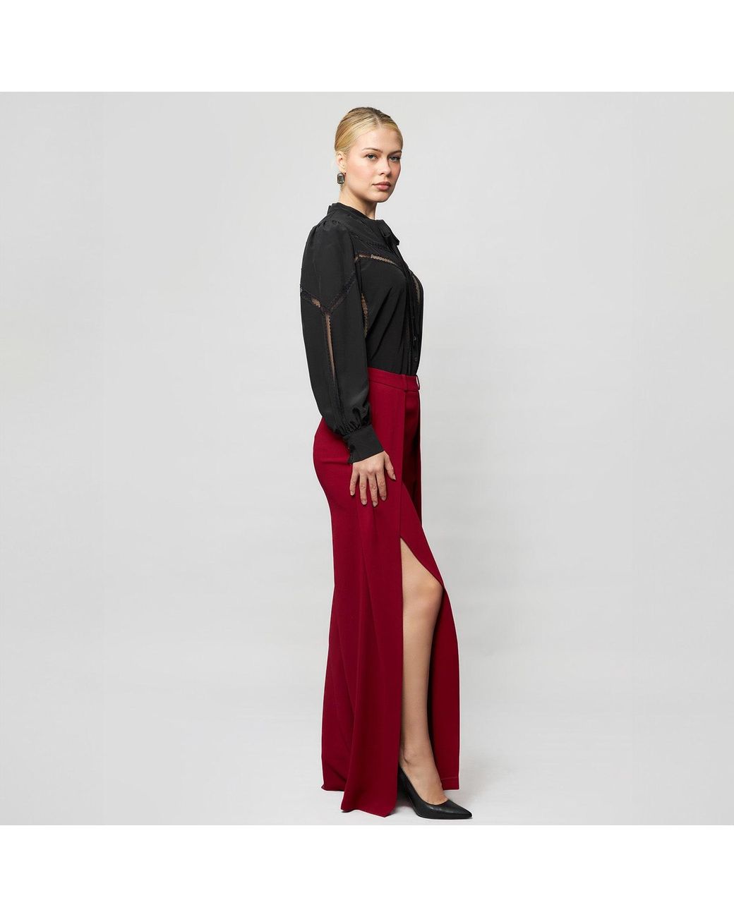 Solgo Atelier Red Dina Wide Leg Crepe Pant