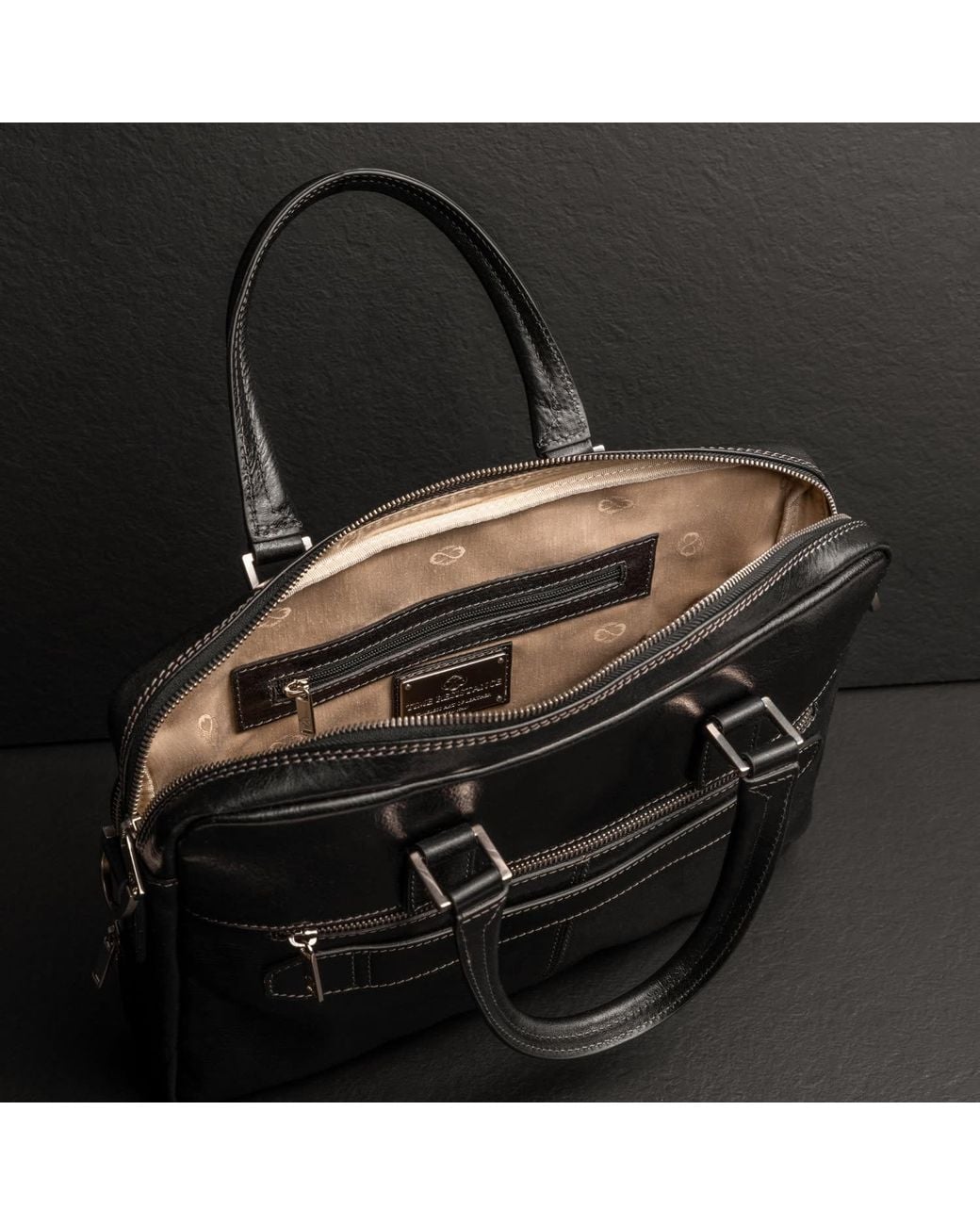 Time Resistance Black Leather Briefcase Laptop Bag for men