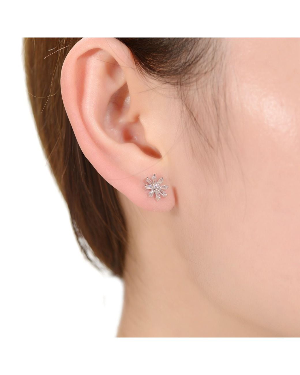 Genevive Jewelry Metallic Plated With Clear Cubic Zirconia Flower Stud Earrings