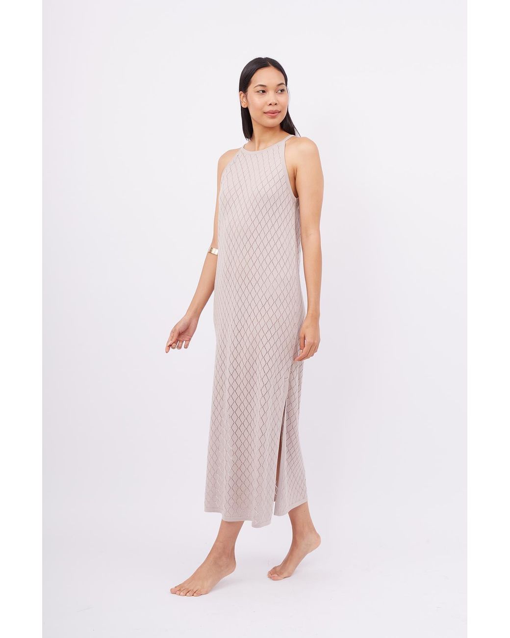 Peraluna Multicolor Neutrals Lisa Openwork Maxi Halter Beach Dress