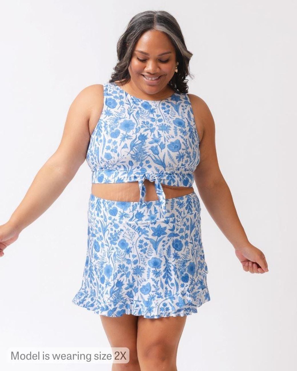 Lime Ricki Swimwear Blue Botany Floral Ruffle Skirt W/ Bottoms