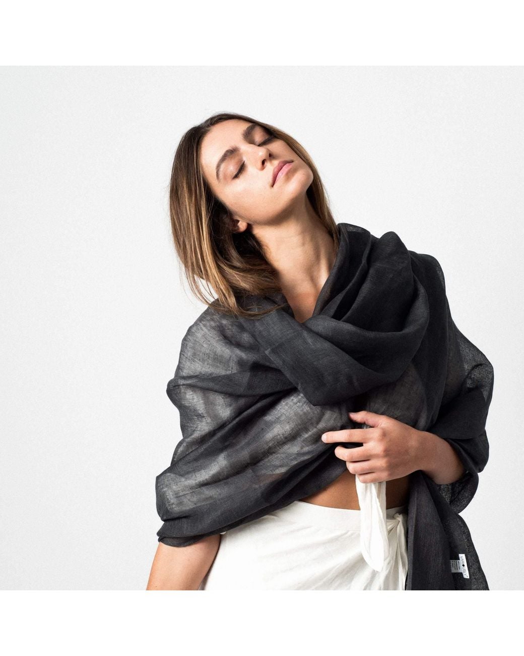 Variously Blue Charcoal Dark Hand Woven Soft Linen Silk Blend Scarf
