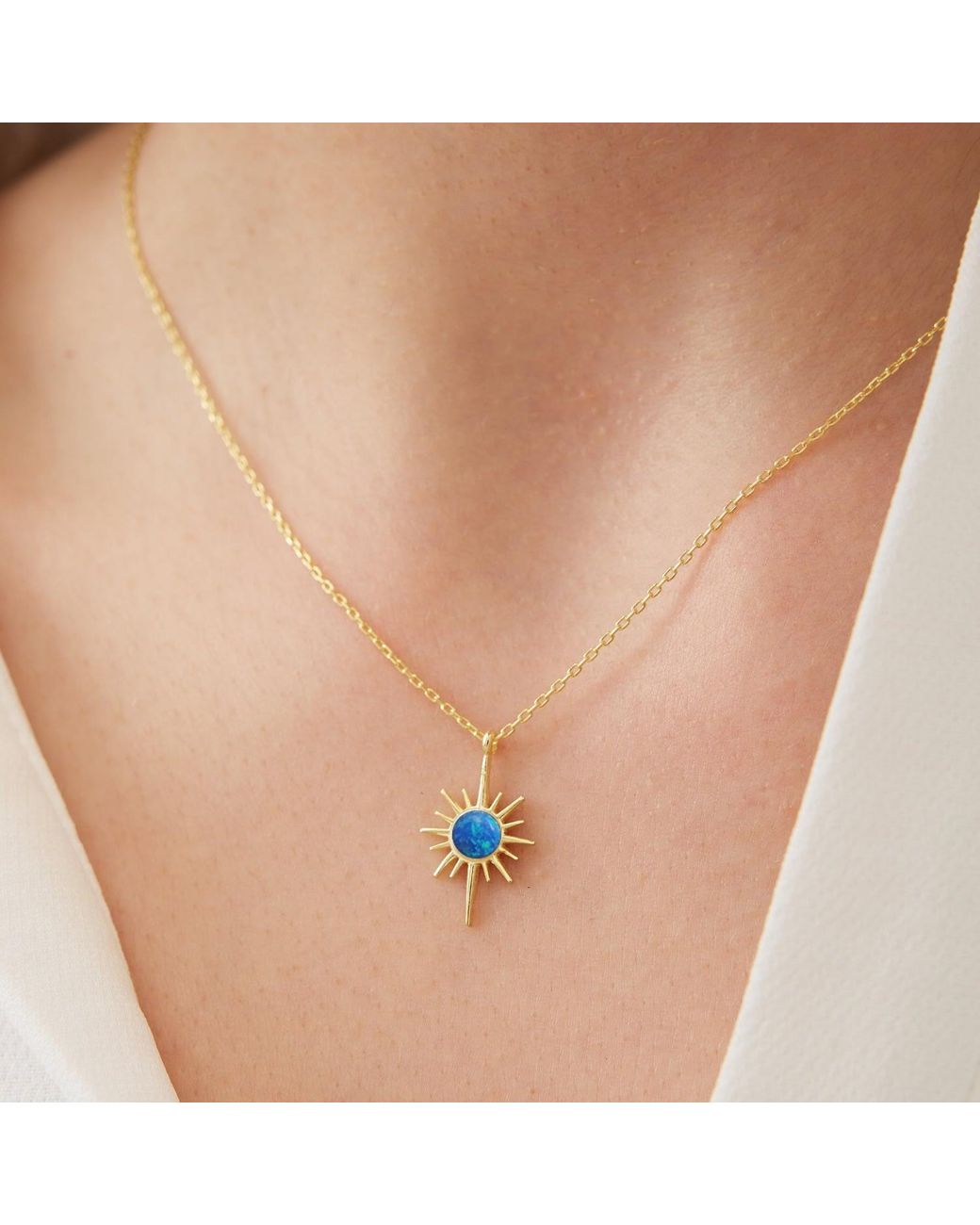 Spero London Blue Opal Northernstar Drop Hoop Earring & Necklace Set